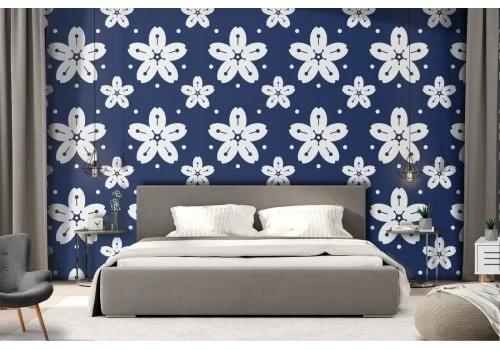 Carta da Parati fiori bianchi natura pattern vintage.