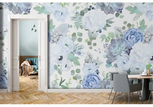 Carta da Parati fiori bianchi natura vintage pattern.