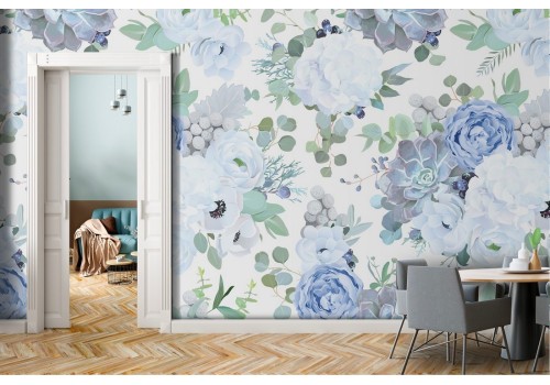 White flowers vintage nature pattern wallpaper.