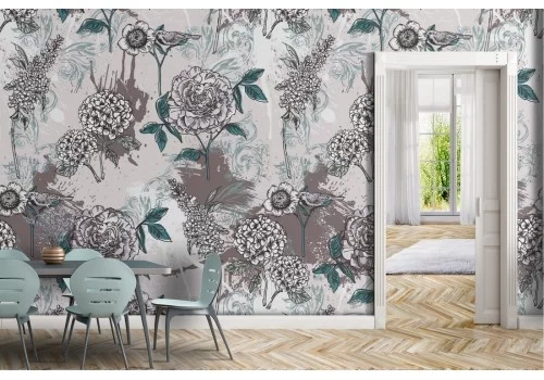 Carta da Parati fiori bianchi natura vintage.