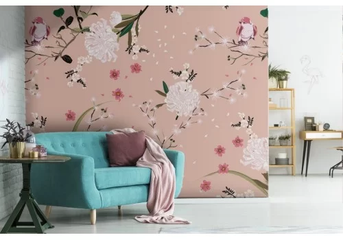 Carta da Parati fiori bianchi natura vintage.