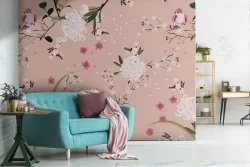 Carta da Parati fiori bianchi natura vintage.