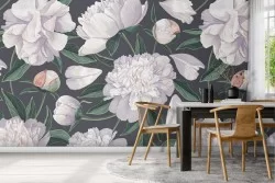Carta da Parati fiori bianchi natura vintage.