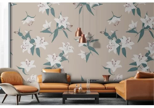 Carta da Parati fiori bianchi natura vintage.