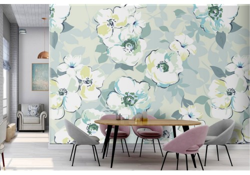 Carta da Parati fiori bianchi pattern natura vintage.