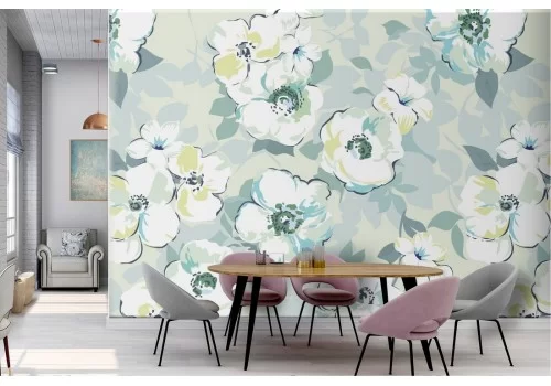 Carta da Parati fiori bianchi pattern natura vintage.