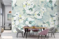 Carta da Parati fiori bianchi pattern natura vintage.