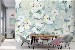 White flowers wallpaper vintage nature pattern.