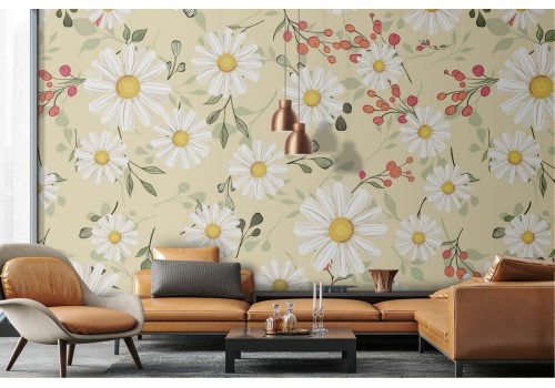 White flowers vintage nature pattern wallpaper.