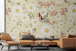 White flowers vintage nature pattern wallpaper.