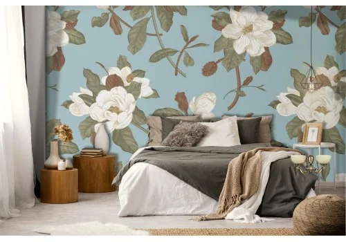 Vintage nature wallpaper with white flowers.231