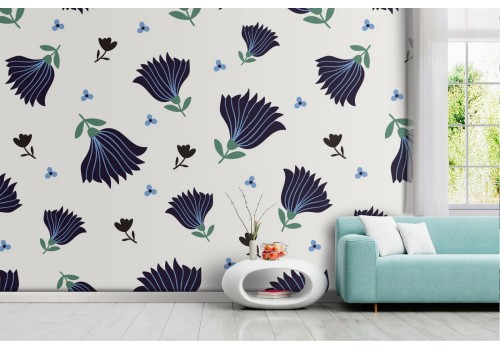 Blue flowers nature pattern modern wallpaper.