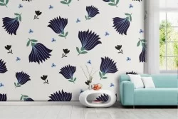 Blue flowers nature pattern modern wallpaper.