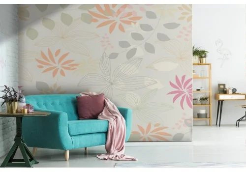 Wallpaper flowers and stylized leaves nature pattern.235