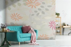 Carta da Parati fiori e foglie stilizzati natura pattern.