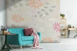 Wallpaper flowers and stylized leaves nature pattern.