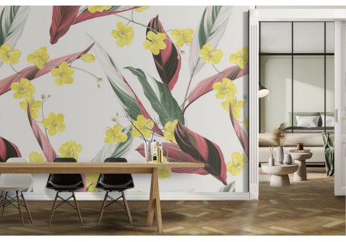 Tropical flowers and leaves nature pattern wallpaper.