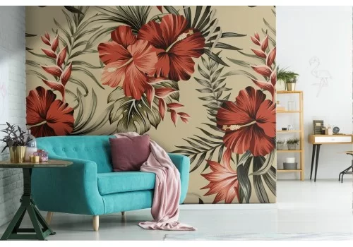 Carta da Parati fiori e foglie tropicali pattern natura.