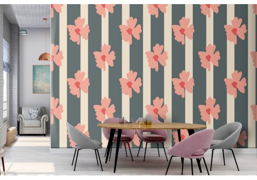 Floral and striped wallpaper modern design.