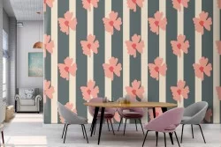 Floral and striped wallpaper modern design.