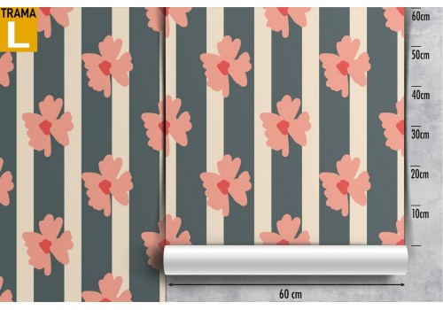 Carta da Parati fiori e righe design moderno. 2