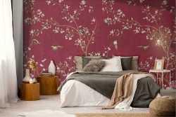 Carta da Parati animali Fiori Foglie Natura Vintage