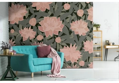 Carta da Parati fiori natura pattern vintage.