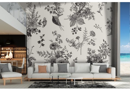 Wallpaper with vintage nature flowers pattern.