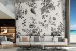 Wallpaper with vintage nature flowers pattern.