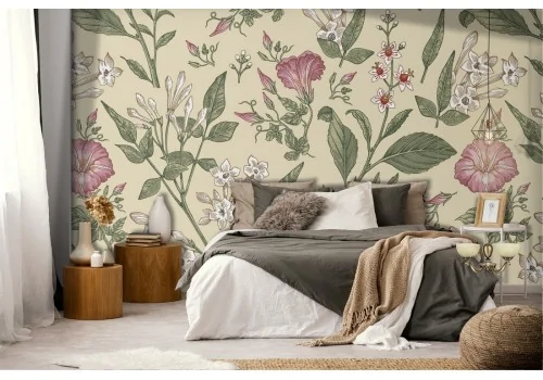 Pink flower wallpaper vintage nature decoration.247