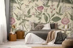 Pink flower wallpaper vintage nature decoration.