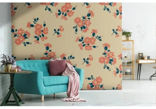 Pink flowers wallpaper vintage nature decoration.248