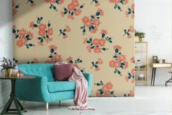 Pink flower wallpaper vintage nature decoration.