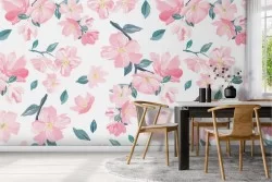 Pink flowers wallpaper modern nature design.