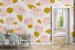 Pink flowers wallpaper modern nature design.
