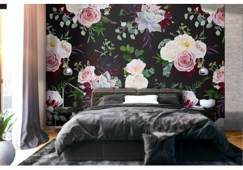 Pink flowers wallpaper modern design pattern.