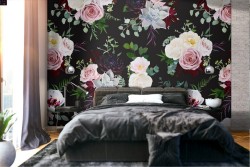 Pink flowers wallpaper modern design pattern.