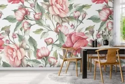 Carta da Parati fiori rosa design vintage natura.