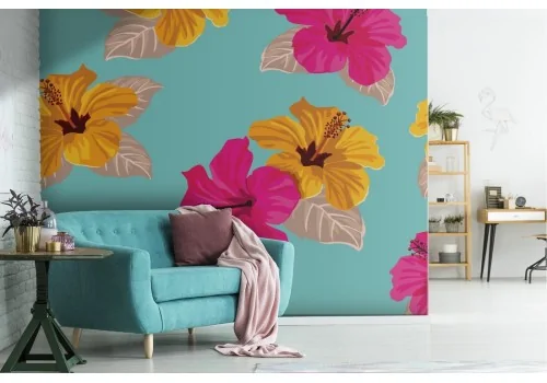 Pink and orange flowers wallpaper modern pattern.253