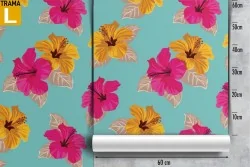 Pink and orange flowers wallpaper modern pattern.