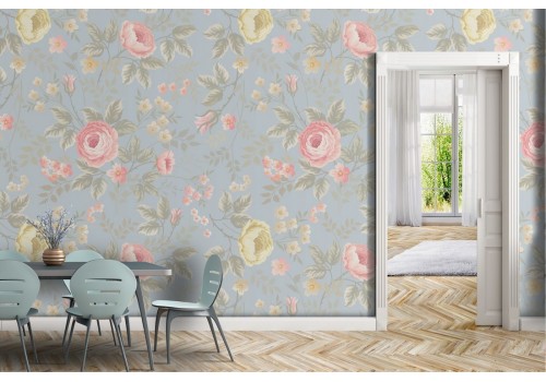 Modern nature wallpaper with pink and white flowers.