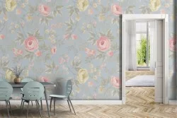 Modern nature wallpaper with pink and white flowers.