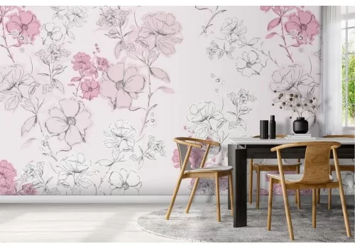 Carta da Parati fiori rosa e bianchi natura vintage.