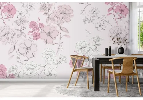 Pink and white flowers vintage nature wallpaper.255