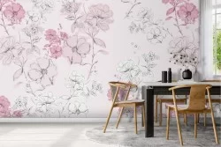 Vintage nature wallpaper with pink and white flowers.