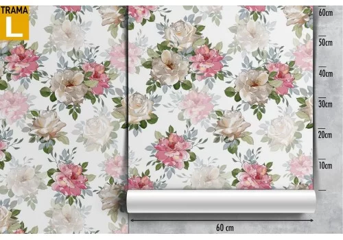 Carta da Parati fiori rosa e bianchi natura vintage. 2