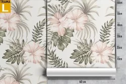 Carta da Parati fiori rosa e foglie tropicali natura pattern.