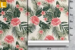 Carta da Parati fiori rosa e foglie tropicali natura pattern.