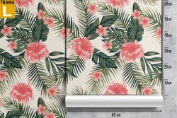 Pink flowers and tropical leaves nature pattern wallpaper.