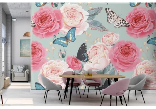 Carta da Parati fiori rosa natura design moderno.